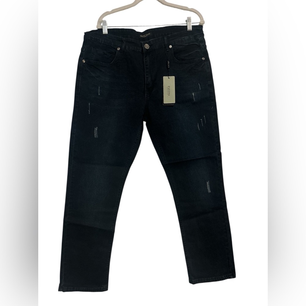 Mens NWT Pavini Pants Black Jeans Distressed 38X30 ￼(747)